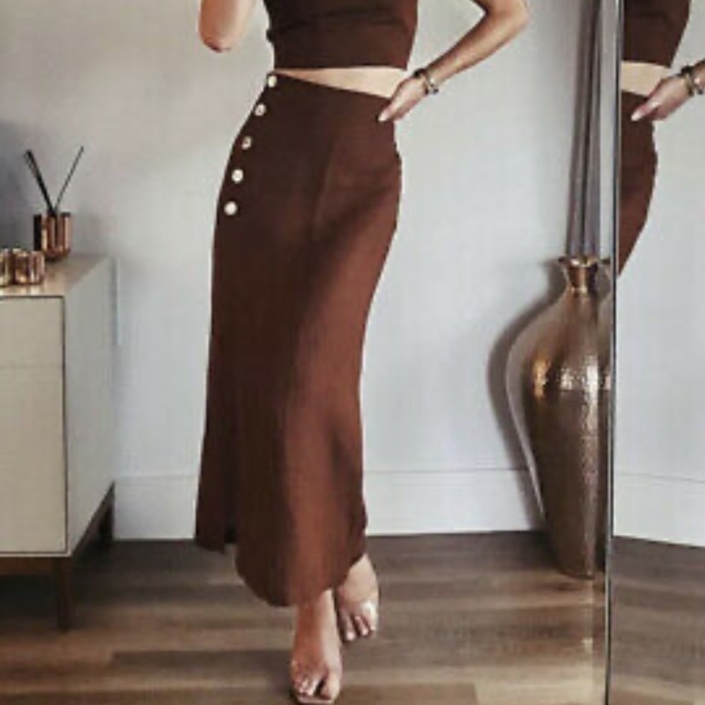 LINEN BLEND BUTTONED SKIRT